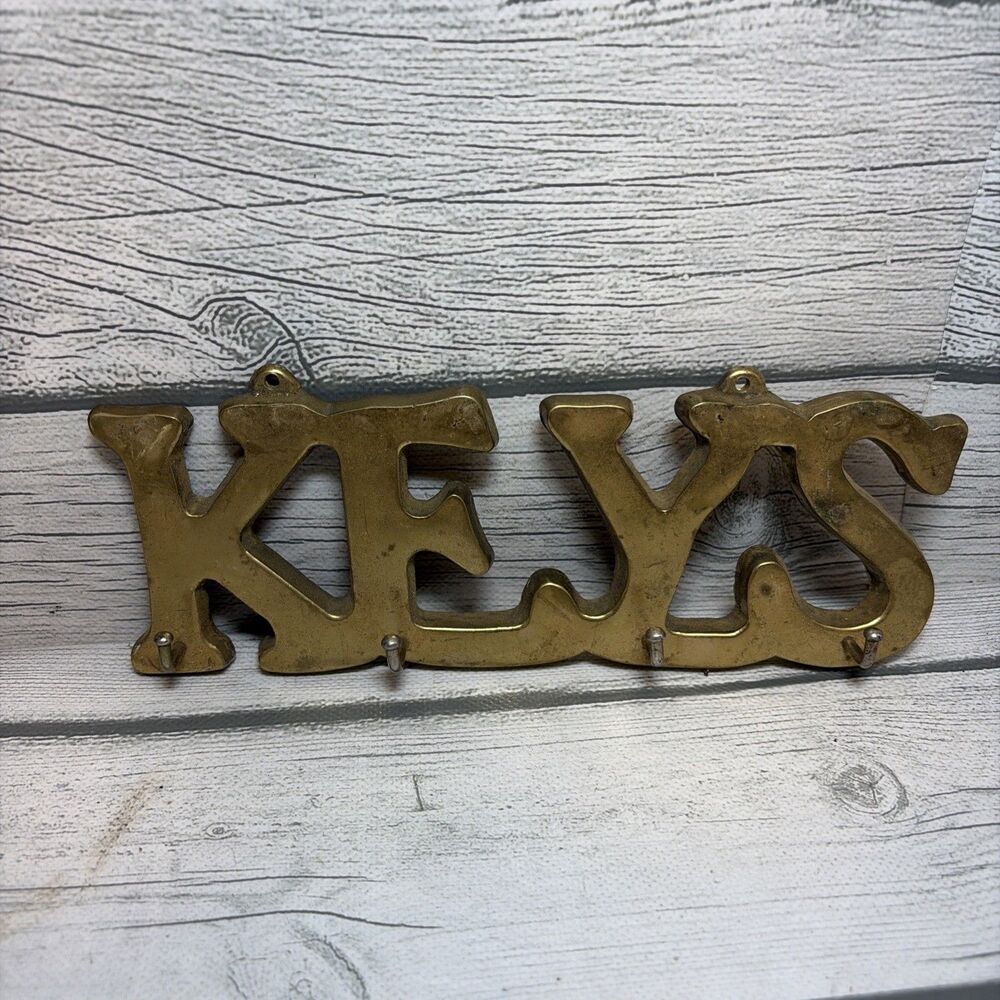 Vintage Solid Brass Metal KEYS Wall Mounted Key Rack Hanger Holder Organizer MCM